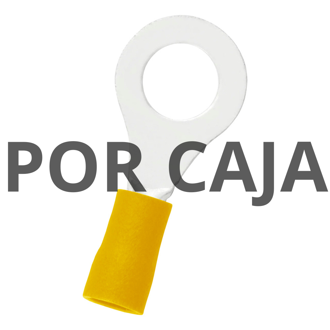 Terminal tipo ojal con agujero de 1/4"", color amarillo, 1000 unid.